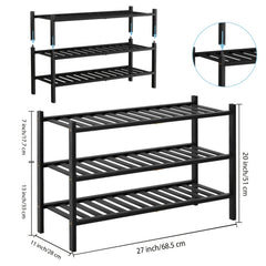 3 Tier Bamboo Shoe Rack Entryway Stackable Shoe Shelf Durable Shoe Storage