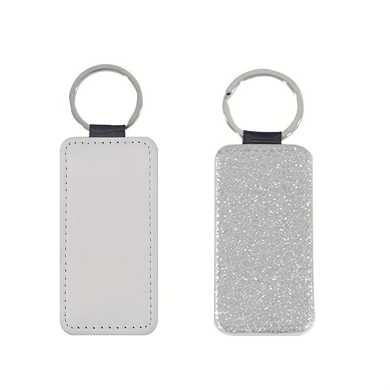10pcs Sublimation Keychain PU Leather Heat Transfer Keyring Rectangle
