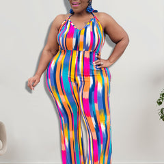 Colorblock Halter Neck Jumpsuit Plus Size Medium