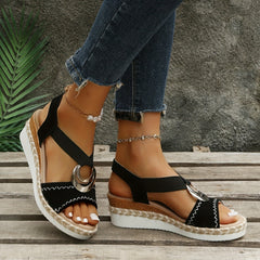 Women's Espadrille Wedge Sandals Roman Style Peep Toe Slip On Shoes