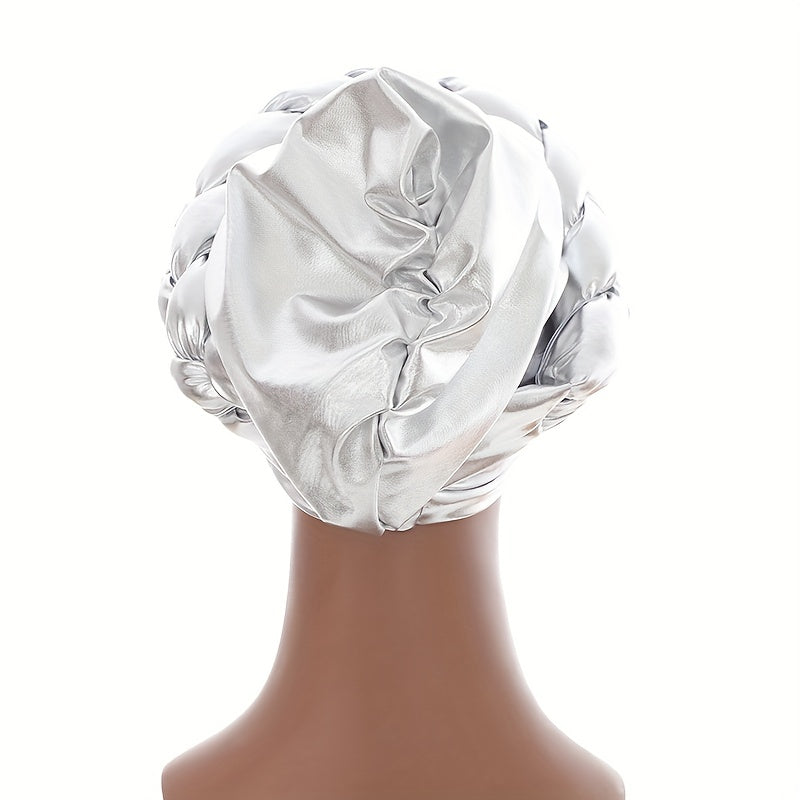 Silvery Hot Stamping Turbans Three Layer Head Wraps Twist Braid Hijab Cap