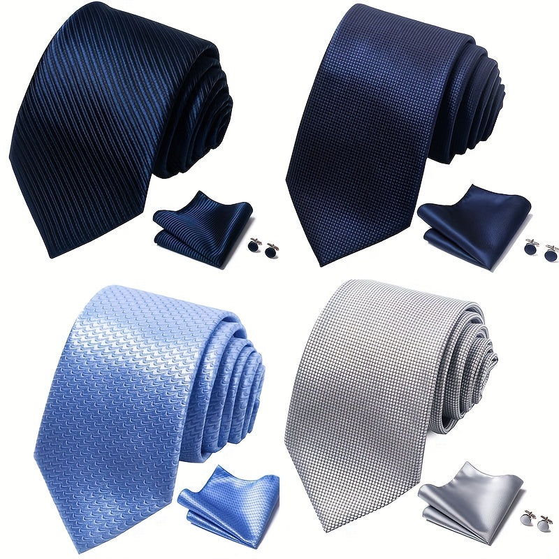 3pcs Mens Satin Necktie & Pocket Square Set Wedding Business Tie & Handker