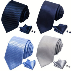 3pcs Mens Satin Necktie & Pocket Square Set Wedding Business Tie & Handker