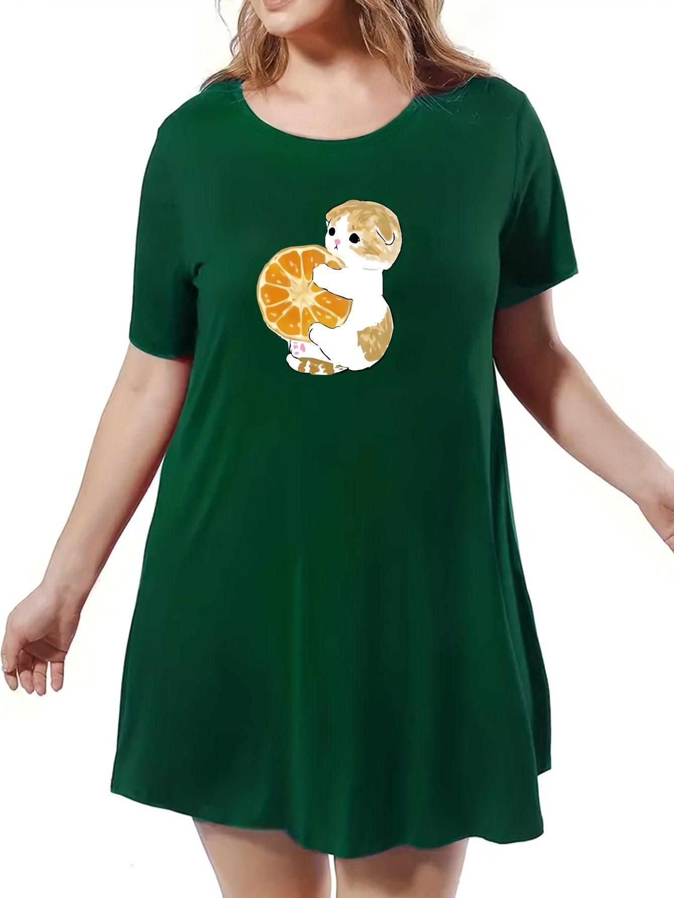 Cat & Orange Print Short Sleeve Nightdress