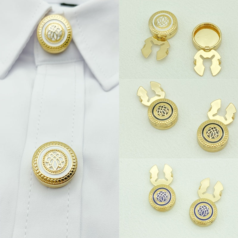 2pcs Golden Tone Round Hollow Button Covers with Intricate Patterns