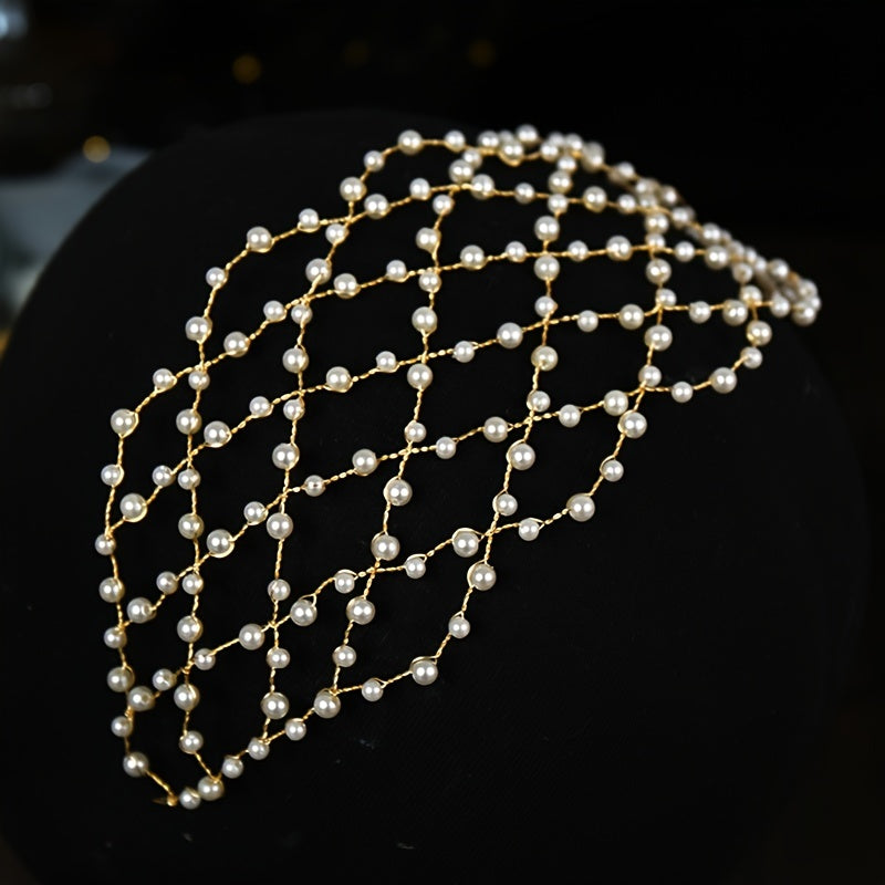 Faux Pearl Hair Tiara Hairband Wedding Accessories For Bride