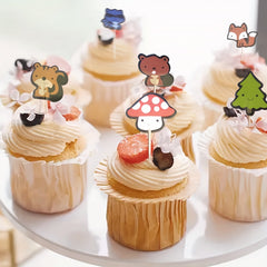 24pcs Forest Animal Cupcake Toppers Fox Bird Squirrel Theme Party