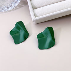 Green Spray Paint Argyle Stud Earrings for Girls