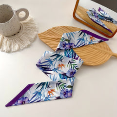 Purple Leaf Print Neckerchief Classic Hair Ribbon Twilly Scarf