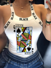 Poker Queen Print Slim Cami Top for Women