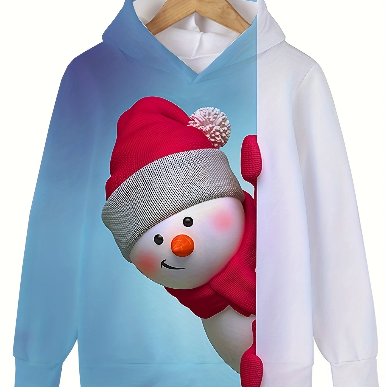 Kids Snowman Long Sleeve Hooded Sweatshirt Christmas