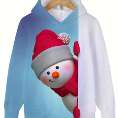 Kids Snowman Long Sleeve Hooded Sweatshirt Christmas