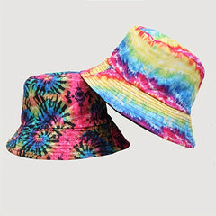 Rainbow Tie Dye Print Bucket Hat Hip Hop Reversible Basin Hat