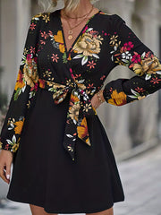 Vintage Floral Print Dress Casual Long Sleeve