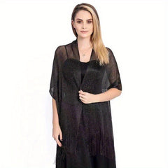 Sheer Silk Fringe Trim Scarf Shawl Casual Head Wrap For Party Dress