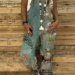 Plus Floral Print Wide Leg Stretch Jumpsuit