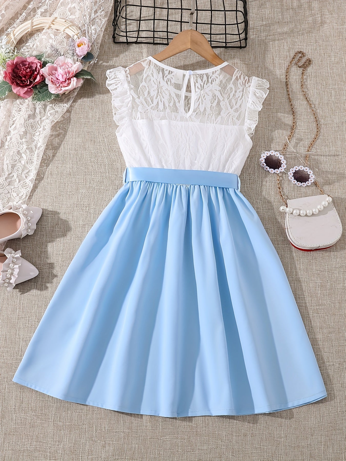 Girls Lace Ruffle Sleeve Dress Holiday Summer
