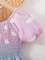 Girls Cartoon Unicorn Gradient Dress for Summer Holiday Party