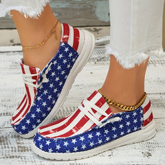 American Flag Printed Canvas Flat Sneakers for Women