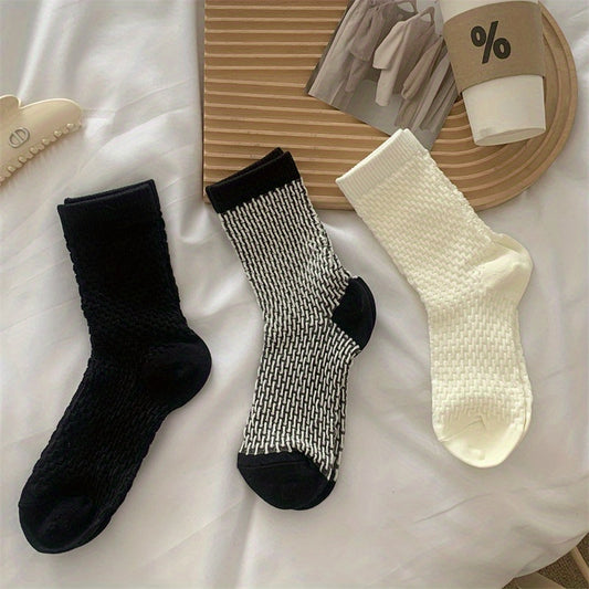 Textured Crew Socks Breathable Mid Tube Women's Stockings