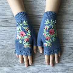 Floral Crocheted Gloves Flower Arm Warmers Knitted Gloves For Women Winter Long