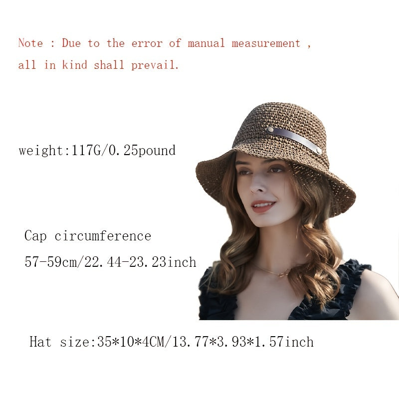 Brown Crochet Bucket Hat Hollow Breathable French Style Straw Hat