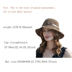 Brown Crochet Bucket Hat Hollow Breathable French Style Straw Hat