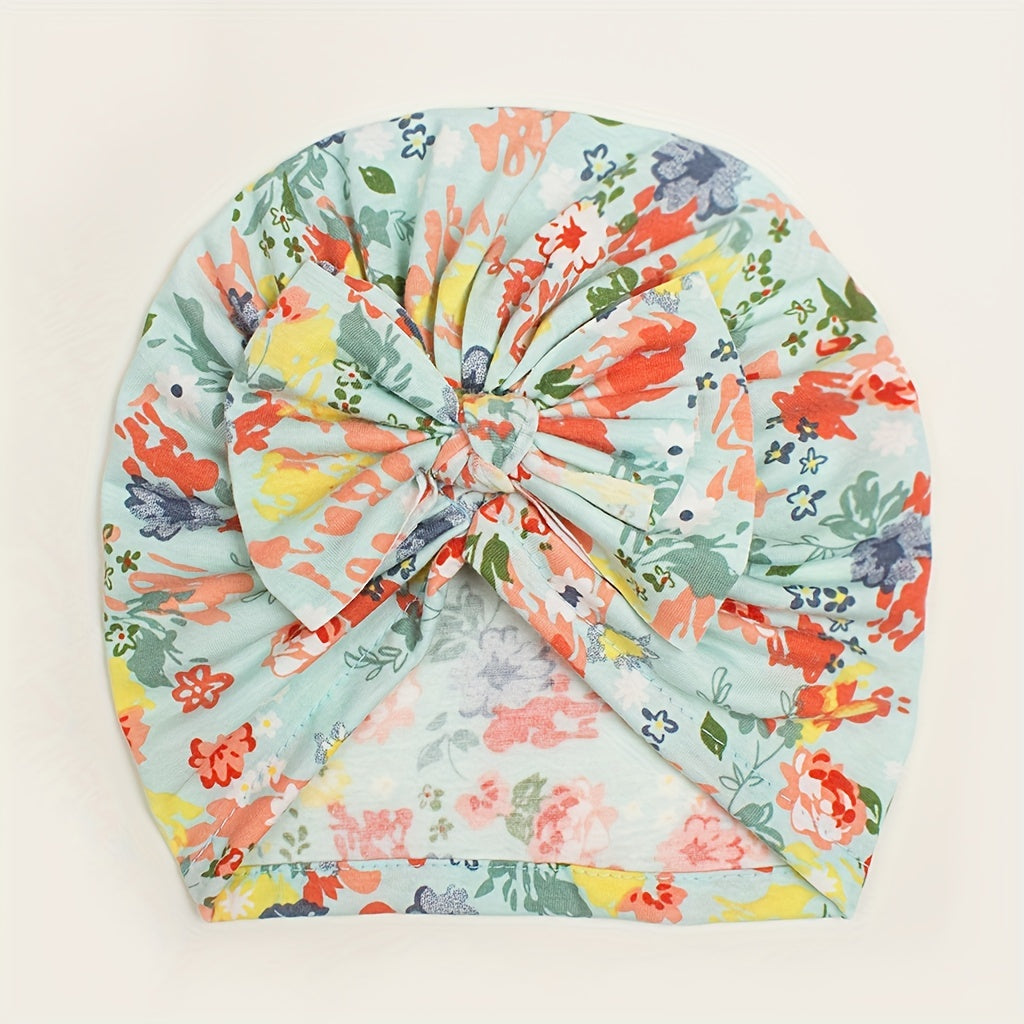 Printed Donut Kids' Baby Hat with Bow, Soft & Comfortable, Newborn Autumn Winter