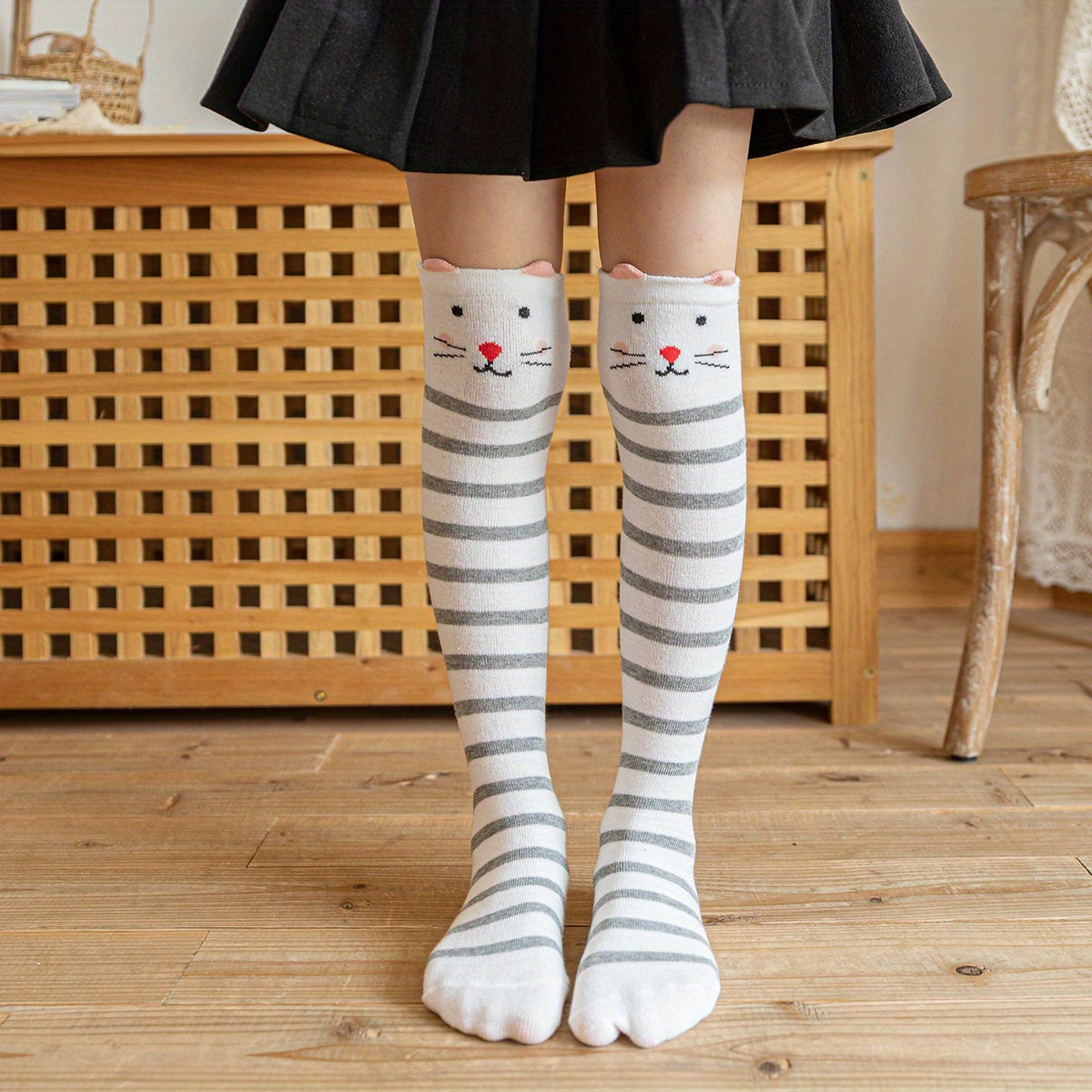 Kids Cotton Knee High Stockings Cartoon Animal Pattern Socks