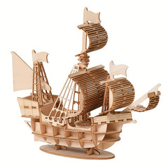 3D Ocean Sailboat Wooden Puzzle Kit for Adults and Teens