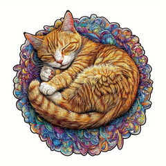 Colorful Dreaming Cat Wooden Puzzle Animal Shaped Jigsaw Brain Exercise