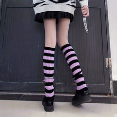 Y2K Colorblock Leg Warmers Rib Knit Knee High Socks