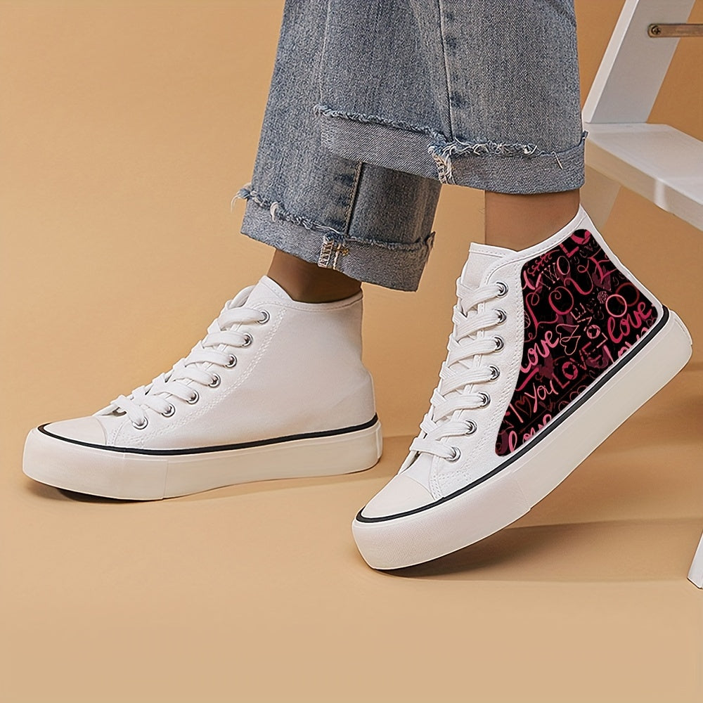 Girls' High Top Heart Pattern Skate Shoes Non Slip Lace Up Sneakers
