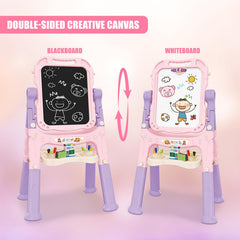 Double Sided Magnetic Drawing Board Easel Colour Chalk Pink