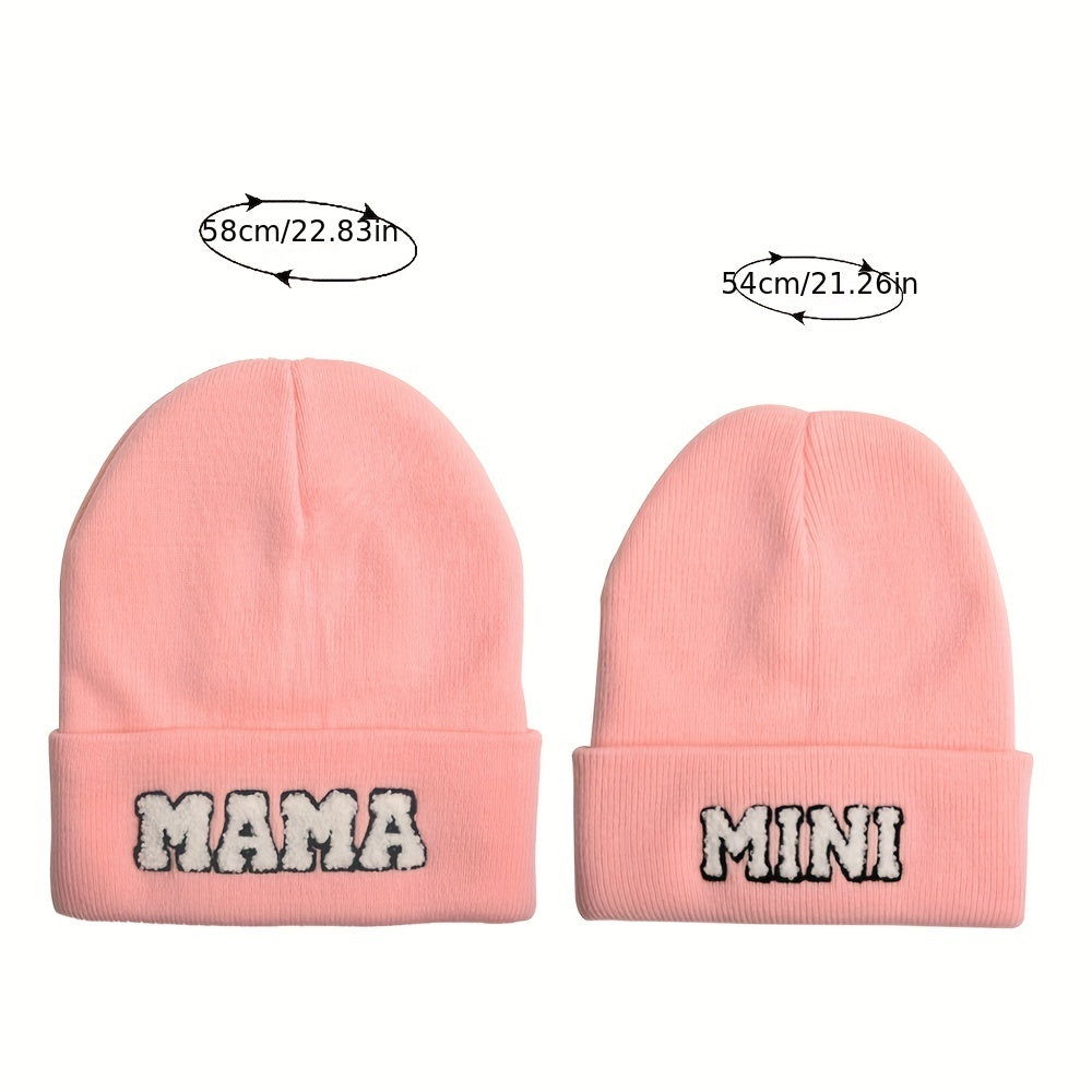 Parent Child Hat Mama Mini Letter Embroidery Woolen Knitted Hat