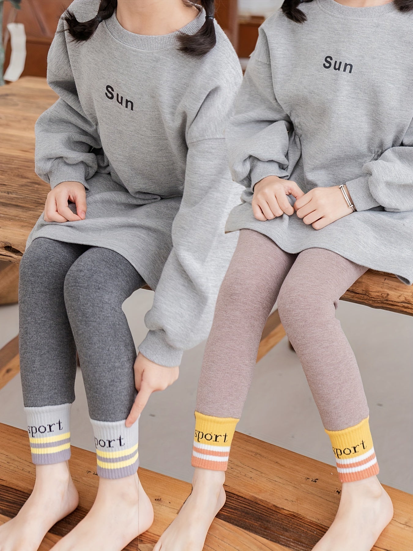 2 Packs Girls' Fleece Jogger Leggings, Warm & Stretchy Tight Pants