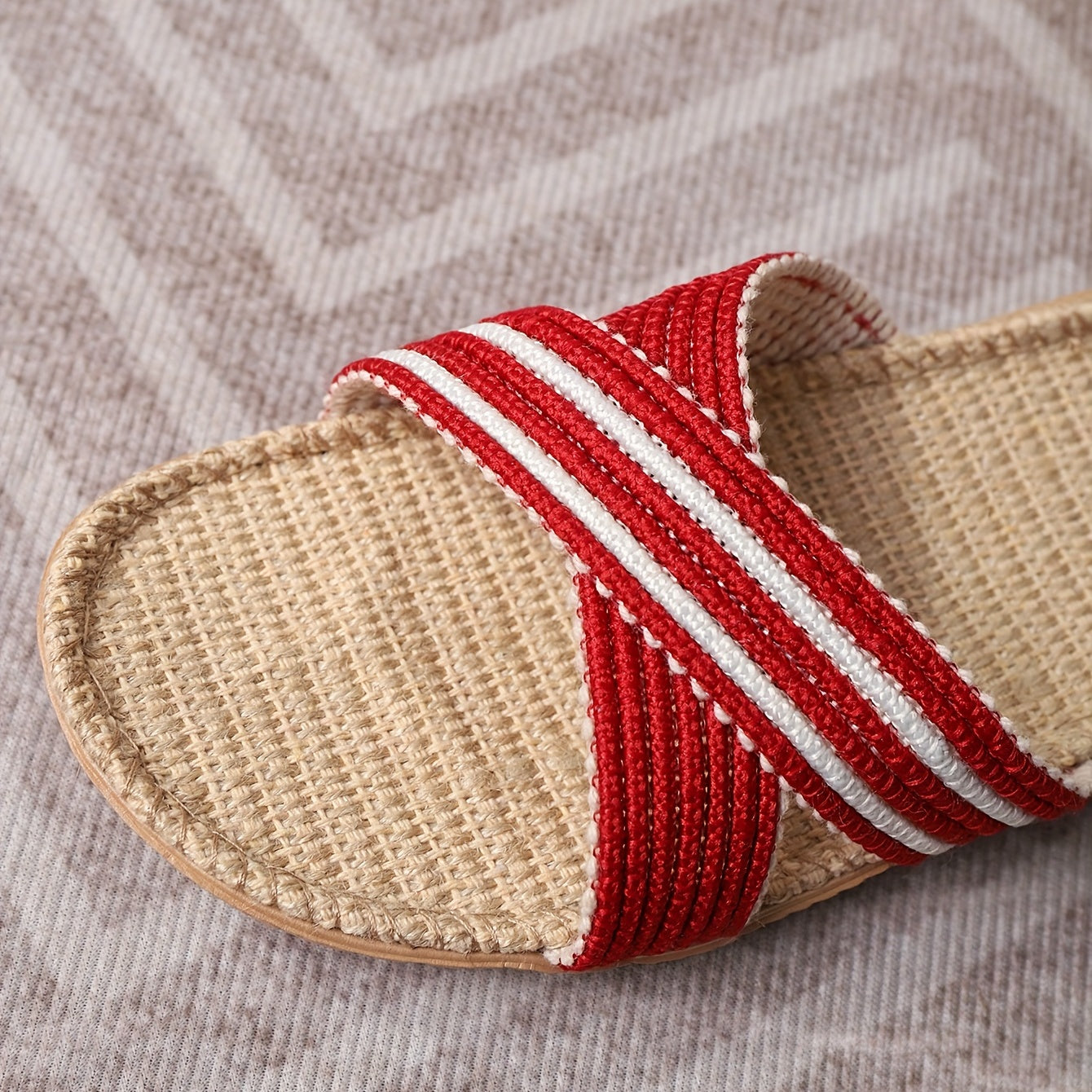 Cross Straps Knit Sandals Open Toe Flat Linen Soft Sole Slides