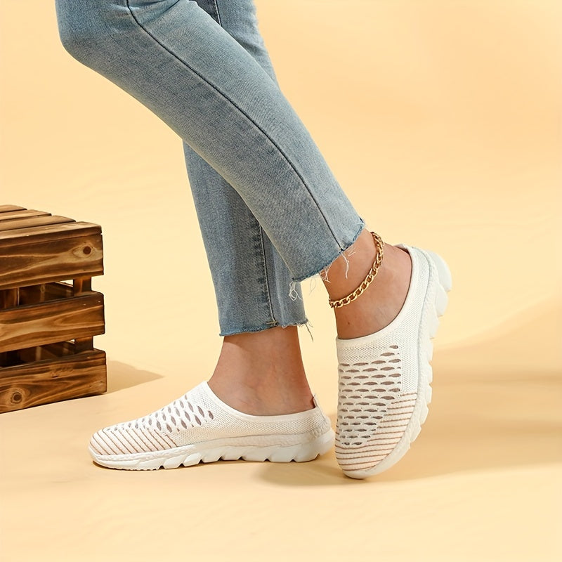 Women's Breathable Knit Mule Sneakers Lightweight Slip On Shoes