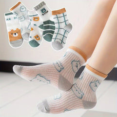 5 Pairs Boys Bear Crew Socks Comfortable Sport Socks for Kids