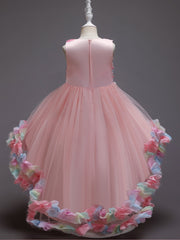 Girls Mesh Flower Princess Dress Party Performance