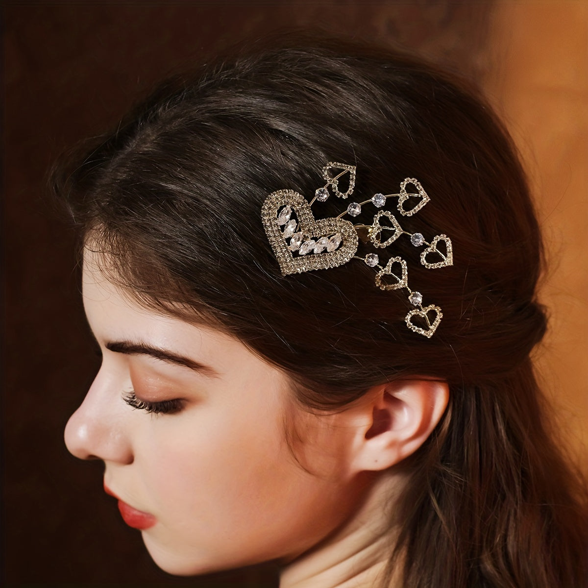 Heart Shape Rhinestone Hair Clip Crystal Head Jewelry