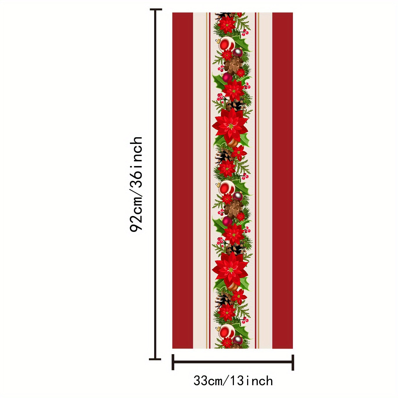 1pc Merry Christmas Table Runner Red Bell Printed Holiday Desktop Decoration