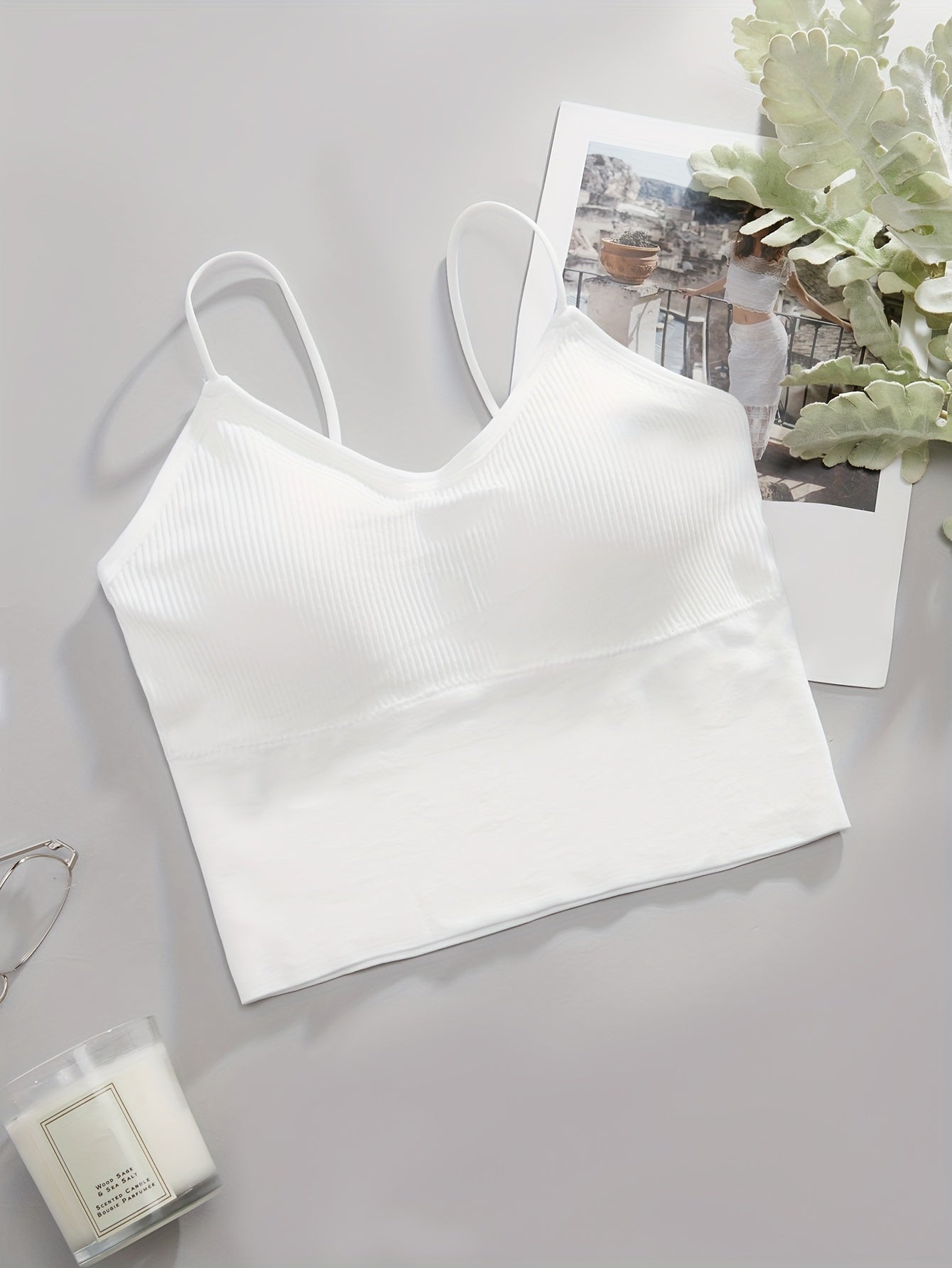 Solid Ribbed Wireless Bras Comfy & Breathable Intimates Bra
