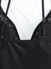 Sexy Swimsuit Women's Lace Deep V Neck One Piece Swimsuit