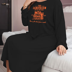 Women's Plus Witch House Print Long Sleeve Round Neck Casual Lounge Dress