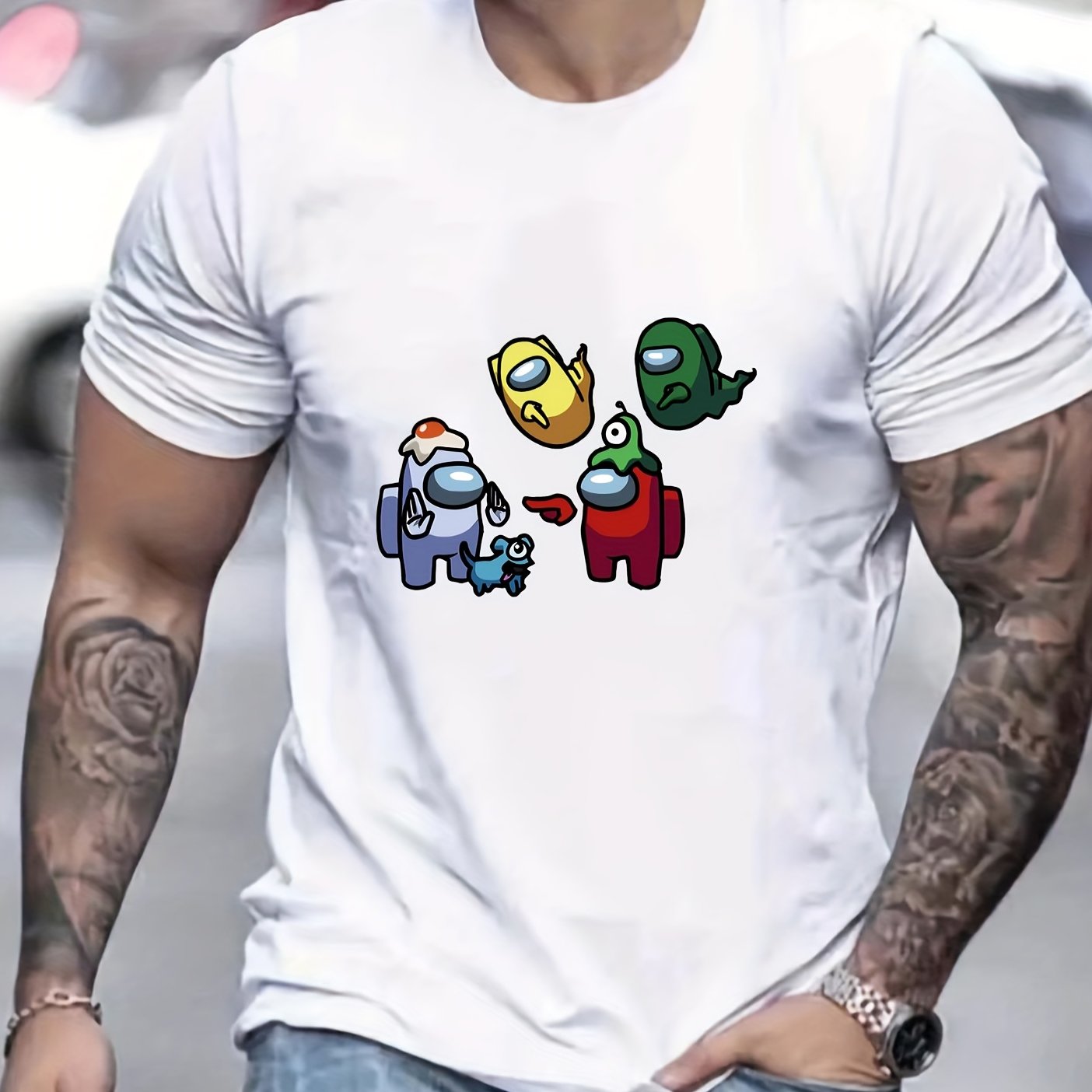 Cartoon Monster Print Men's Graphic Crew Neck Active T shirt Casual Comfy Tees
