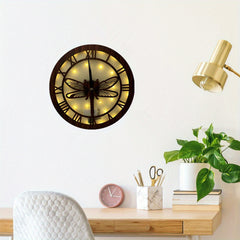 Dragonfly Wooden Clock with LED Light Control