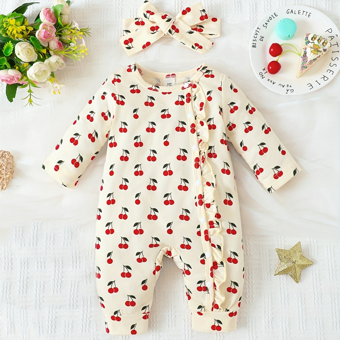 Sweet Baby Newborn Cherry Romper & Hairband Set