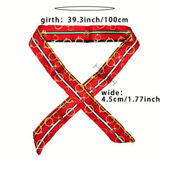 Ring Print Twilly Scarf Vintage Ribbon Neckerchief Satin Hair Ribbon Set