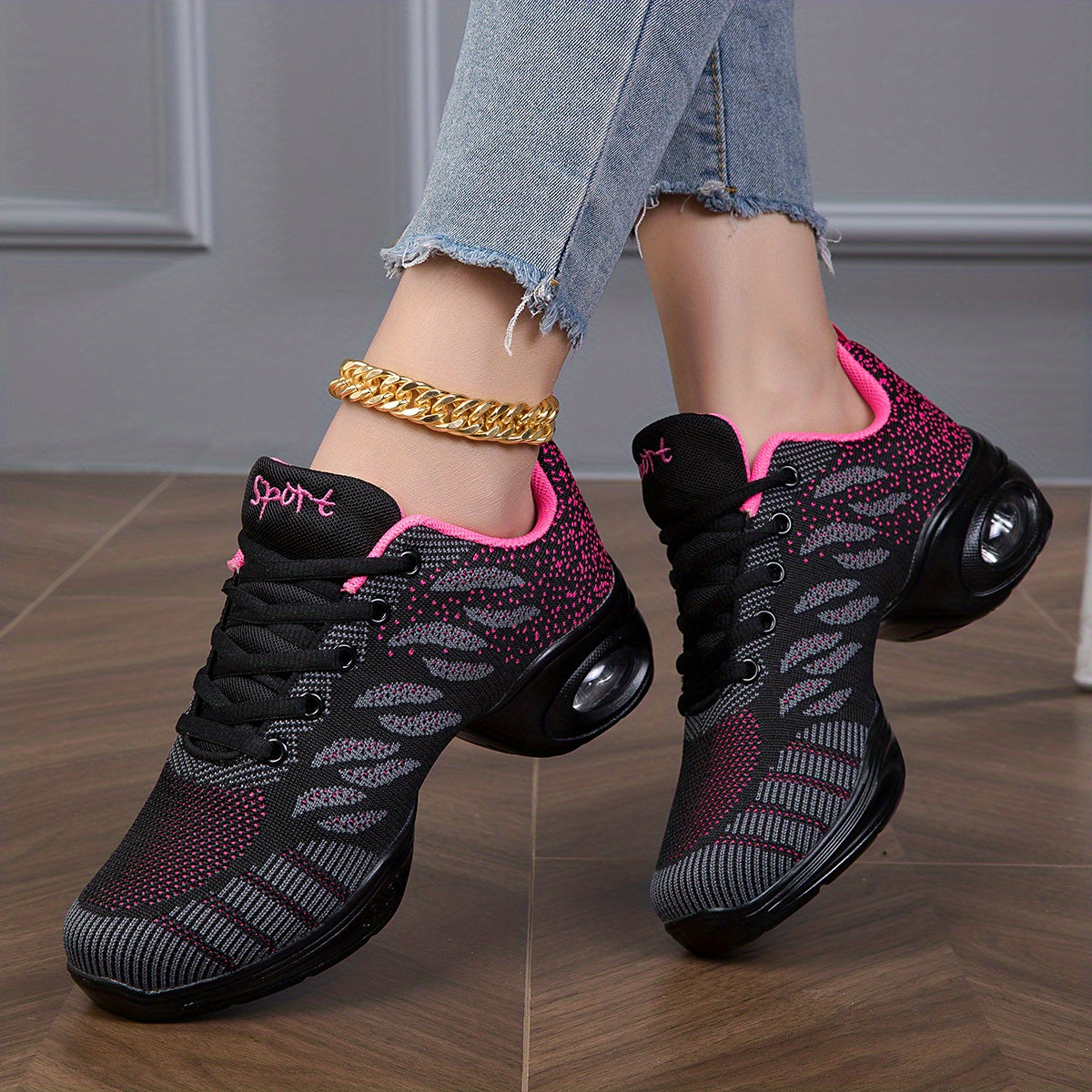 Women's Arch Support Dance Shoes with Letter Embroidery